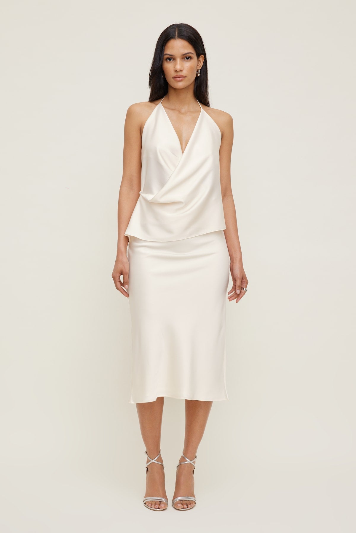 Dynamite Discount | Satin Wrap Halter Top Beige