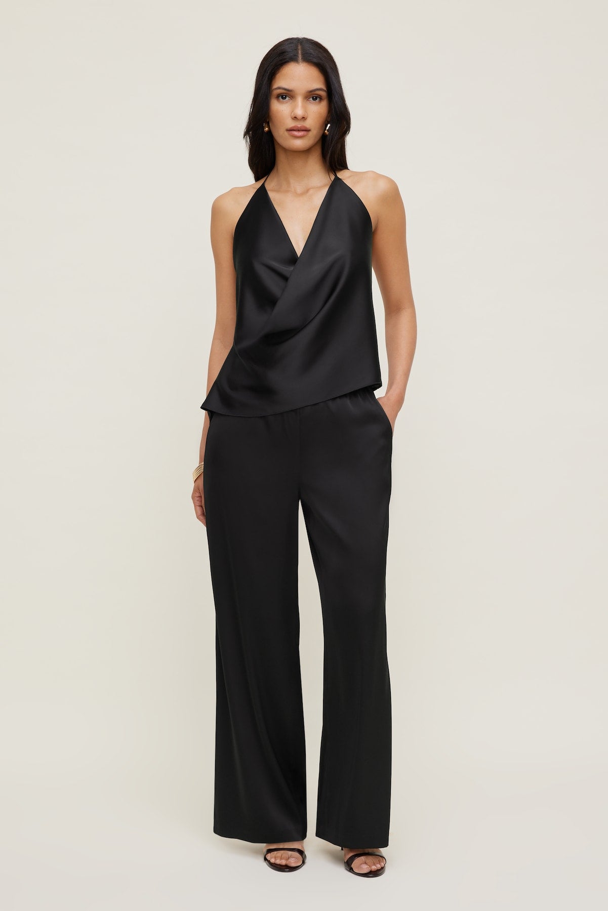 Dynamite Website Shop | Satin Wrap Halter Top Black