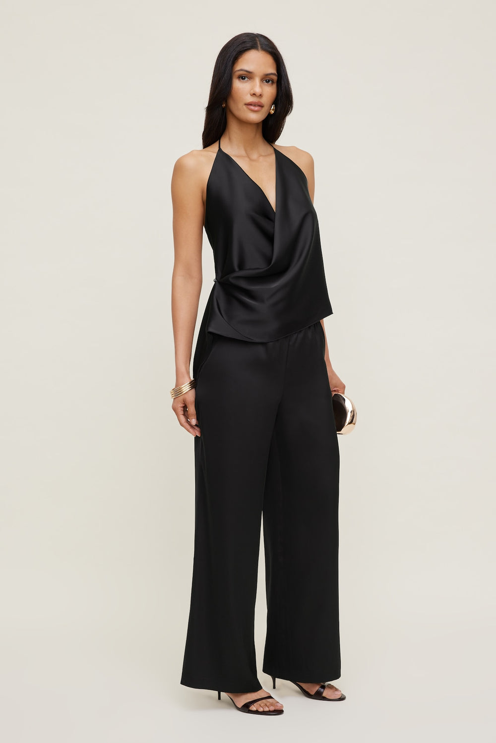 Dynamite Website Shop | Satin Wrap Halter Top Black