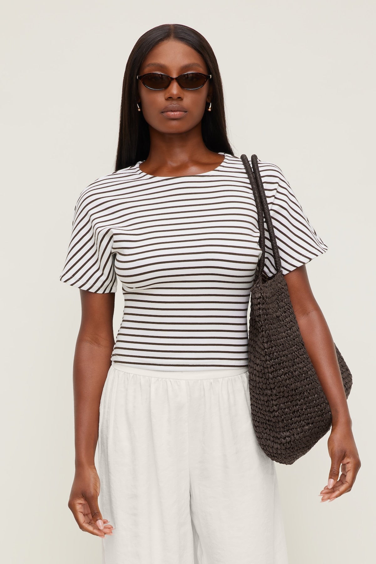 Dynamite Outlet | Andrea Striped Cotton T Shirt White