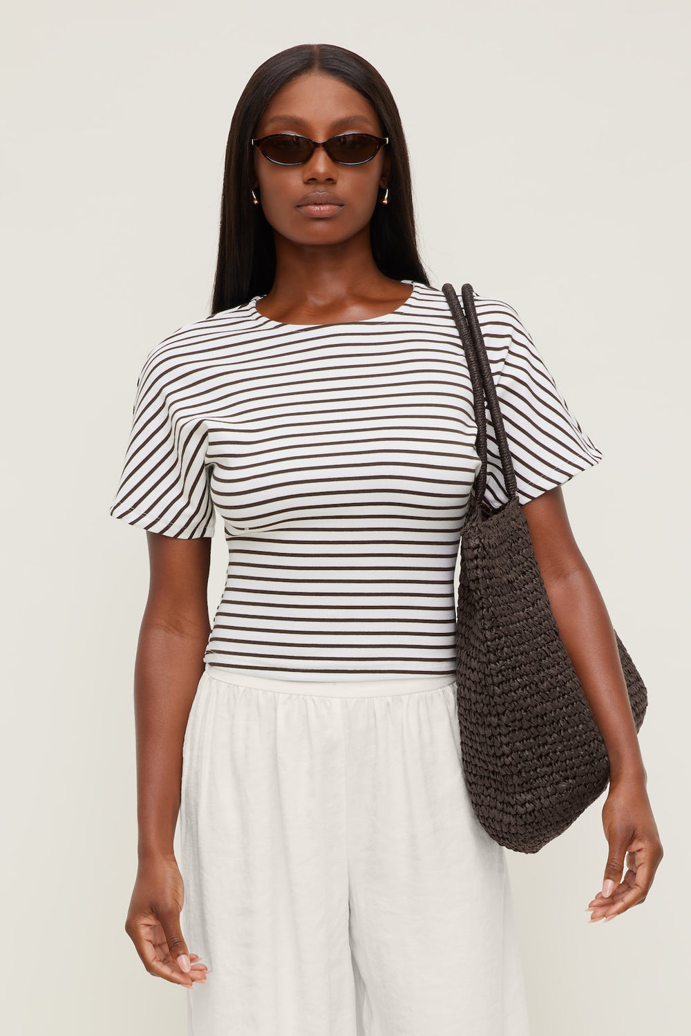 Dynamite Outlet | Andrea Striped Cotton T Shirt White