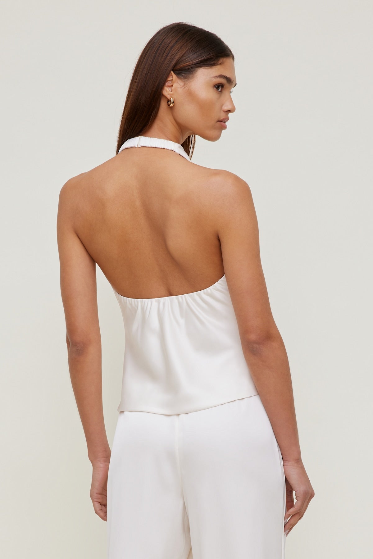 Dynamite Store | Camila Satin Cowl Halter Neck Blouse Beige