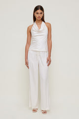 Dynamite Store | Camila Satin Cowl Halter Neck Blouse Beige