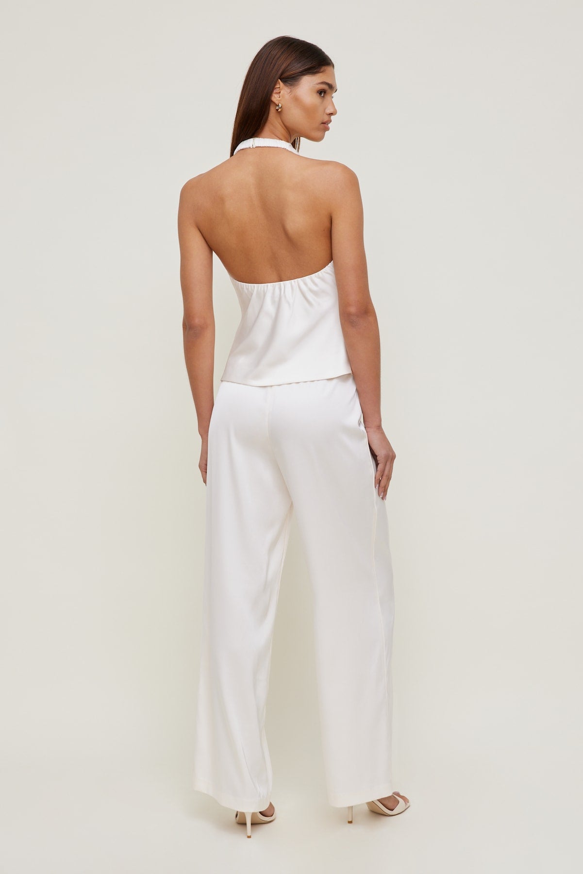 Dynamite Store | Camila Satin Cowl Halter Neck Blouse Beige