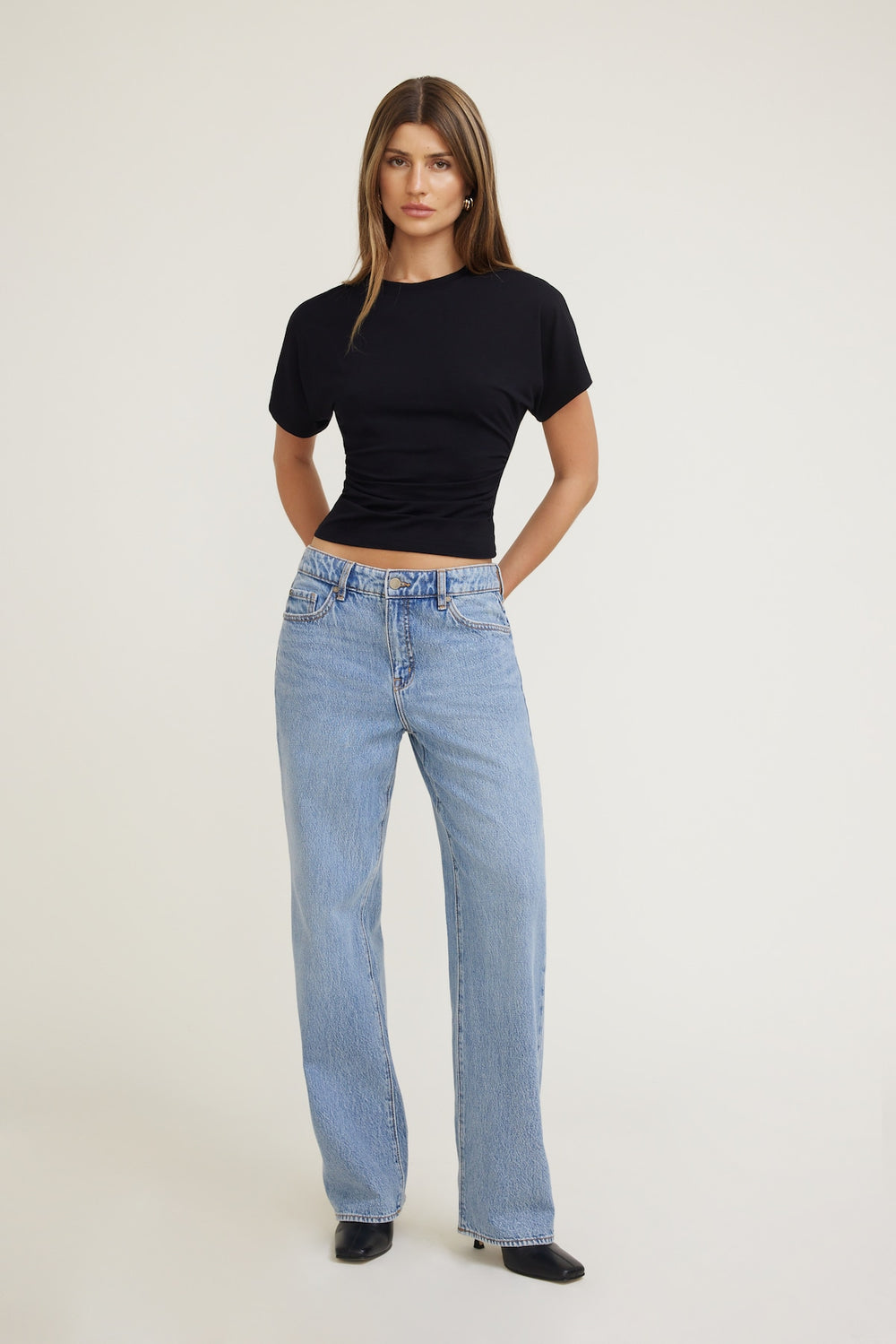 Dynamite Website Shop | Andrea Shirred Jersey T Shirt Black