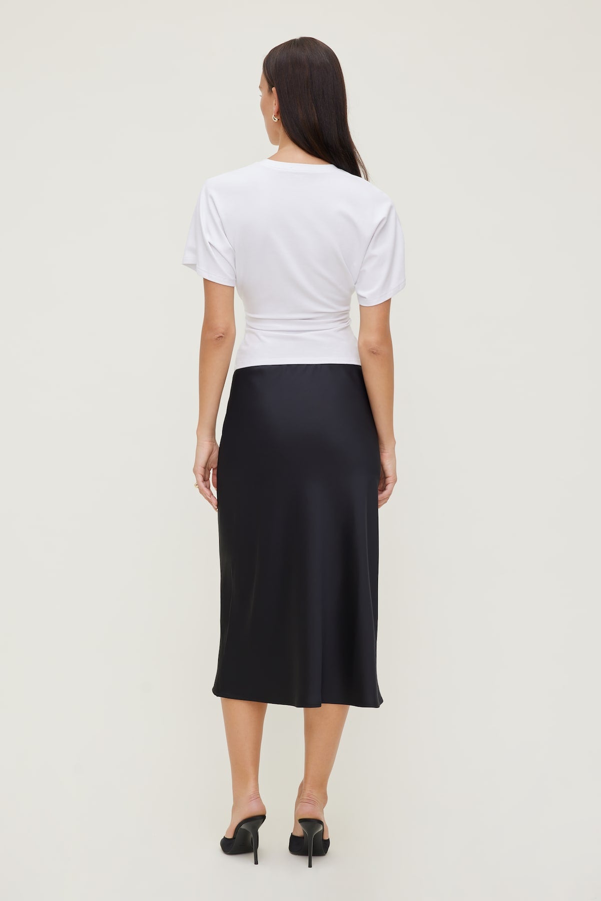Dynamite US | Andrea Shirred Cotton Spandex T Shirt White