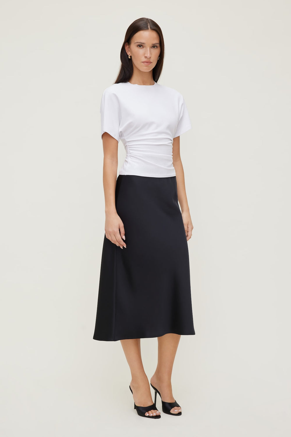 Dynamite US | Andrea Shirred Cotton Spandex T Shirt White