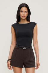Dynamite Online | Sculpt Cap Sleeve T Shirt Black