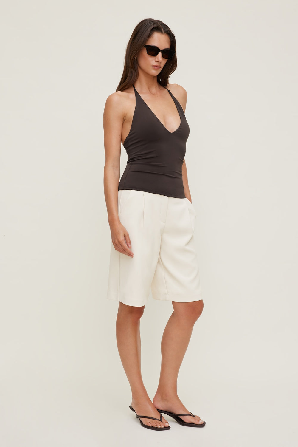 Dynamite On Sale | Sculpt Plunge Halter Top Brown