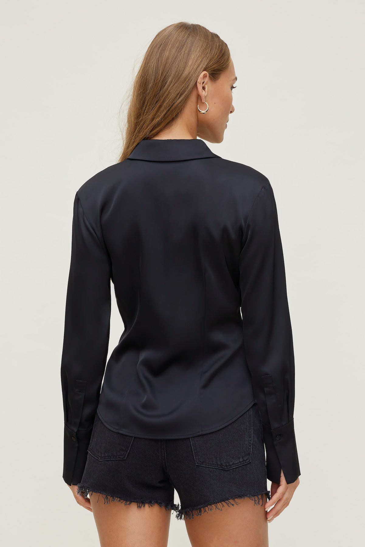 Dynamite Outlet | Eva Cinched Satin Shirt Black