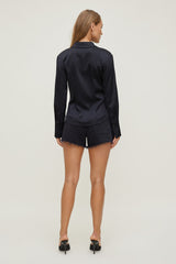 Dynamite Outlet | Eva Cinched Satin Shirt Black