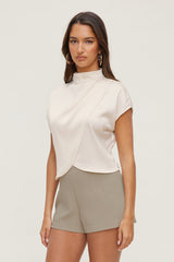Dynamite Store | Ella Layered Satin Blouse Beige