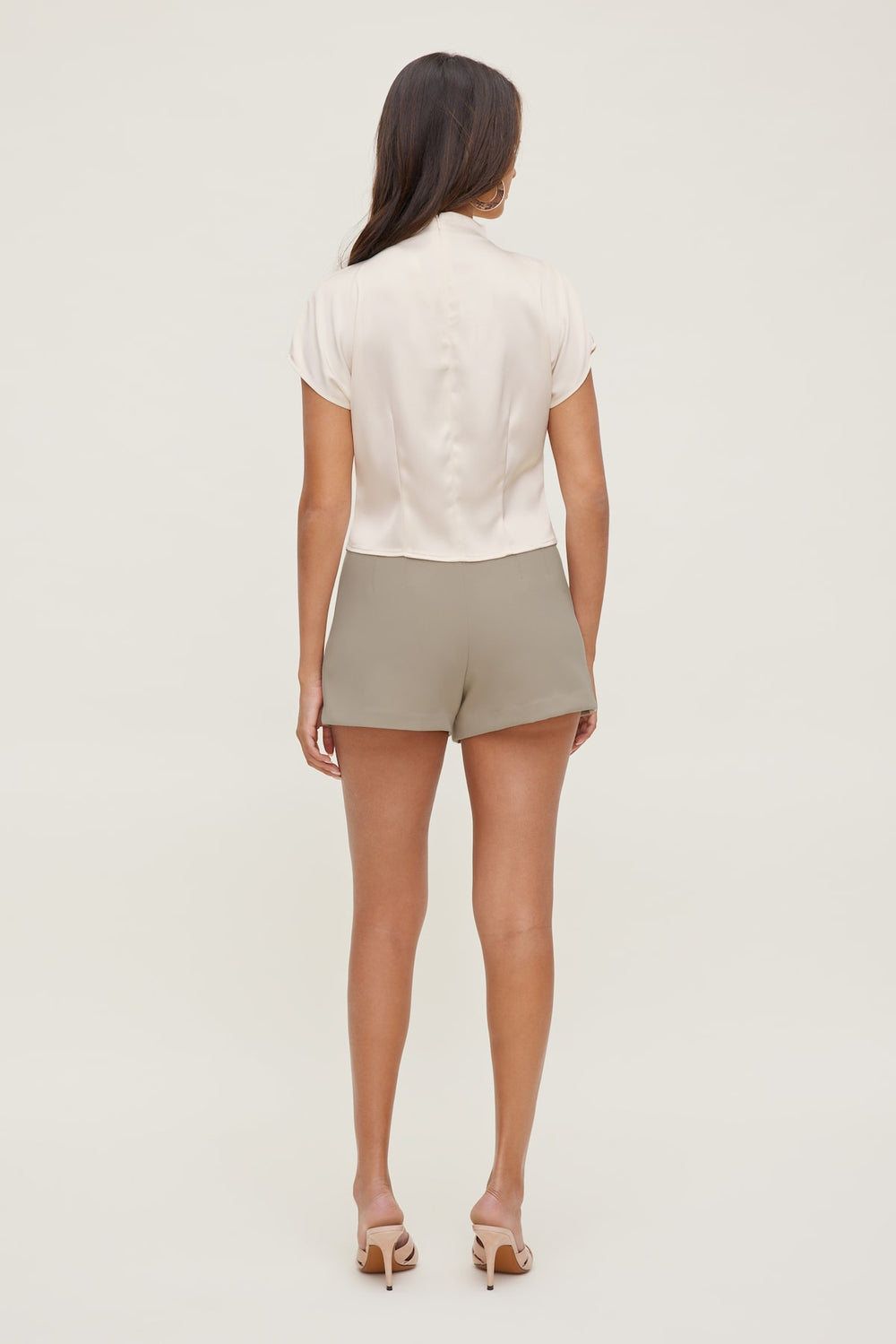 Dynamite Store | Ella Layered Satin Blouse Beige