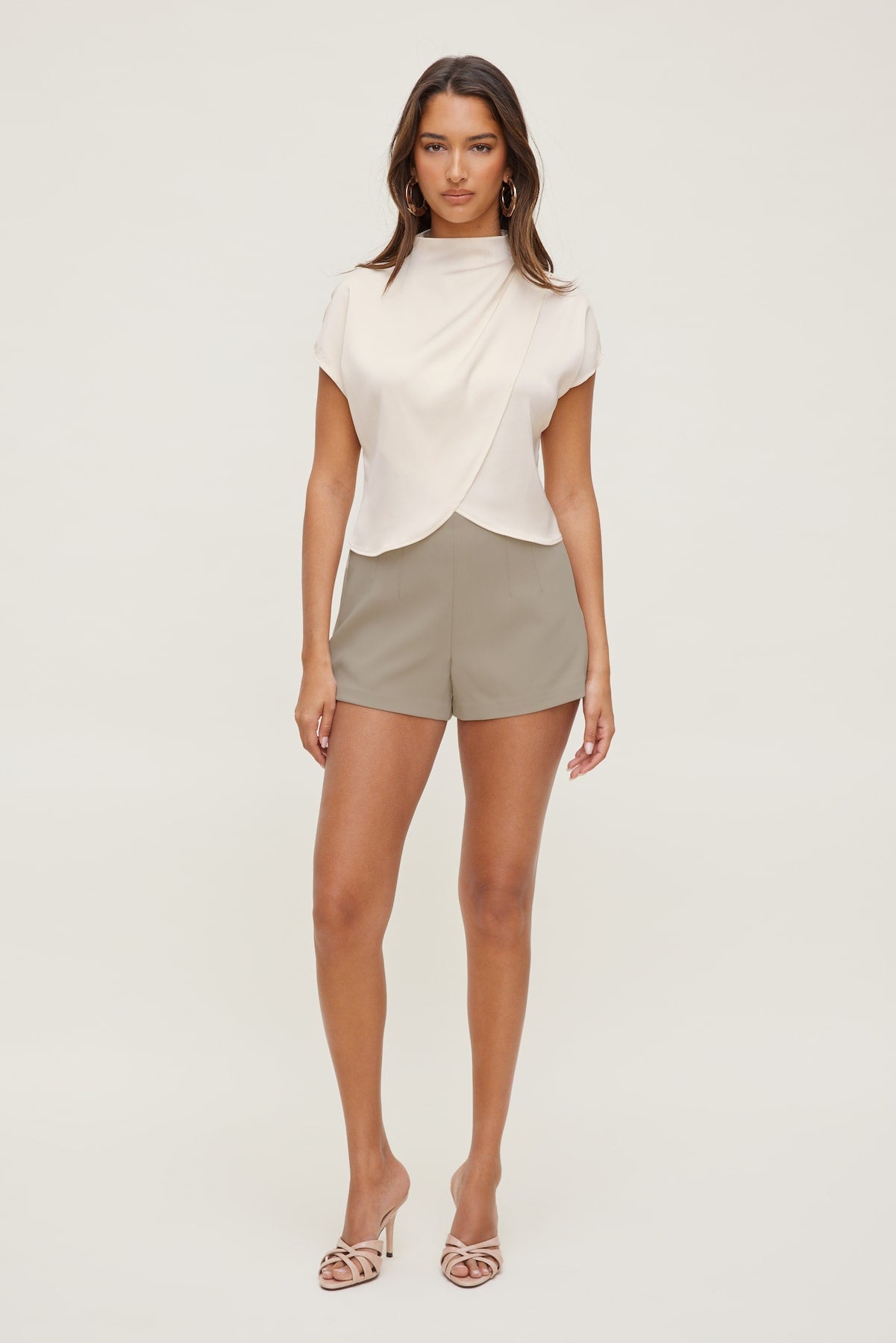 Dynamite Store | Ella Layered Satin Blouse Beige