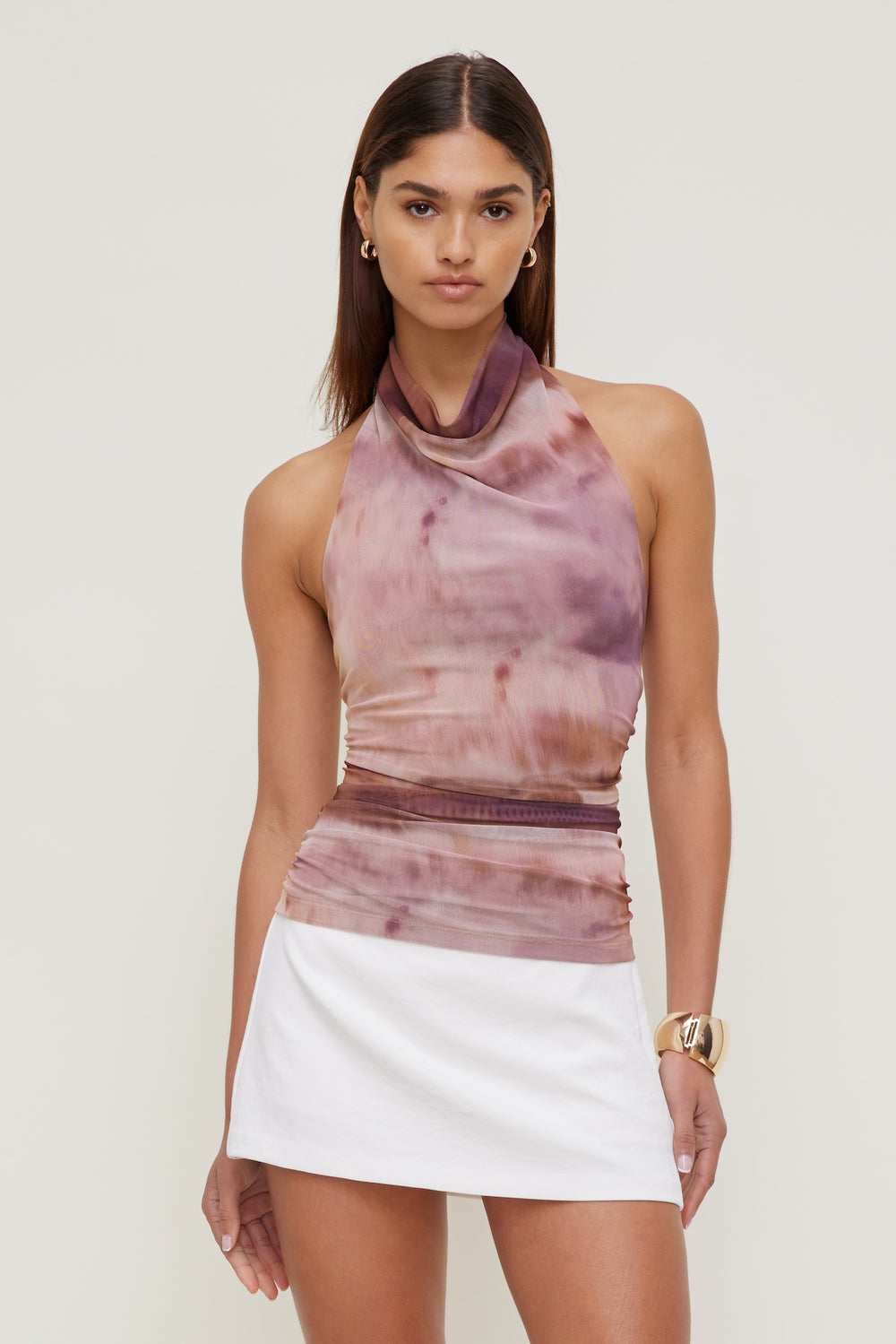 Dynamite Online | Draped Mesh Halter Top Pink