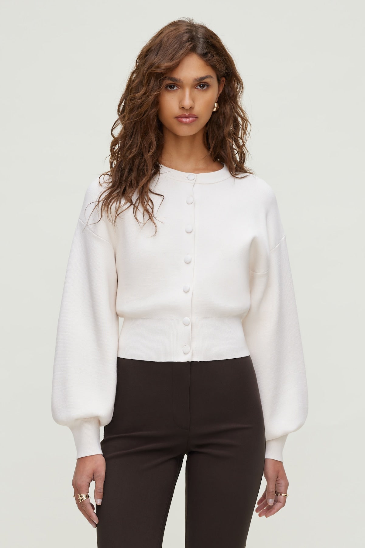 Dynamite Store | Balloon Sleeve Cardigan BEIGE