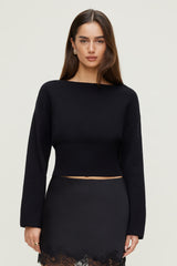 Dynamite Website Shop | Cinched Boat Neck Sweater Black