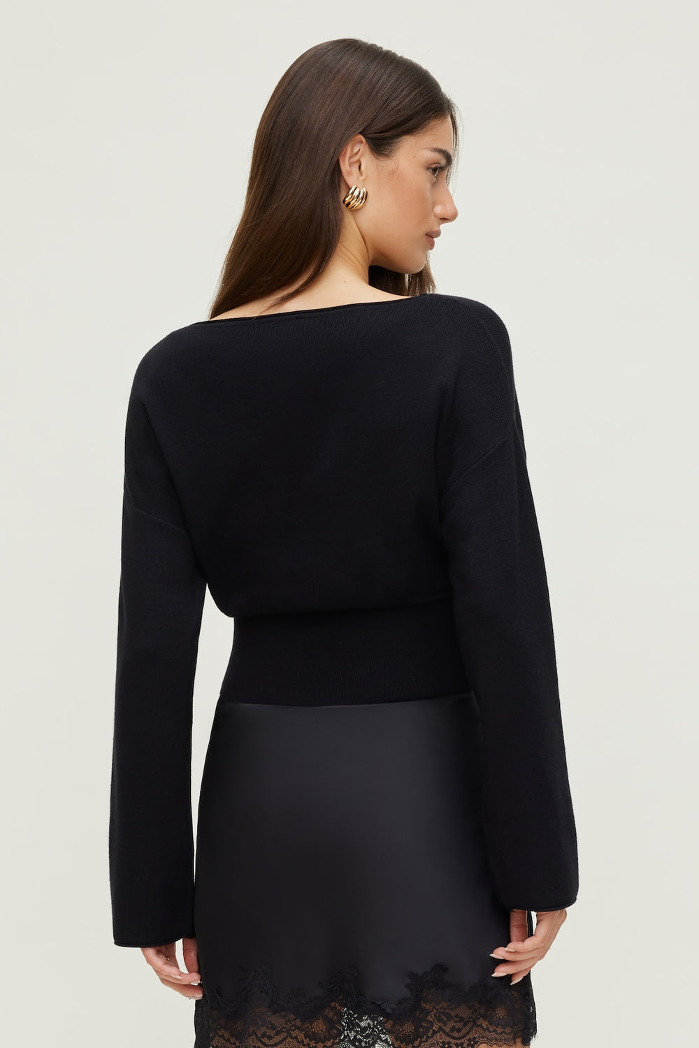 Dynamite Website Shop | Cinched Boat Neck Sweater Black