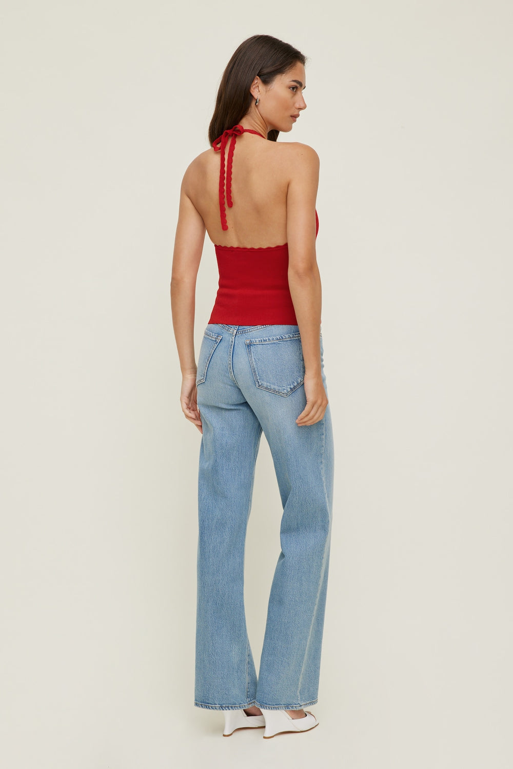 Dynamite Outlets | Scallop Trim Sweater Halter Top RED