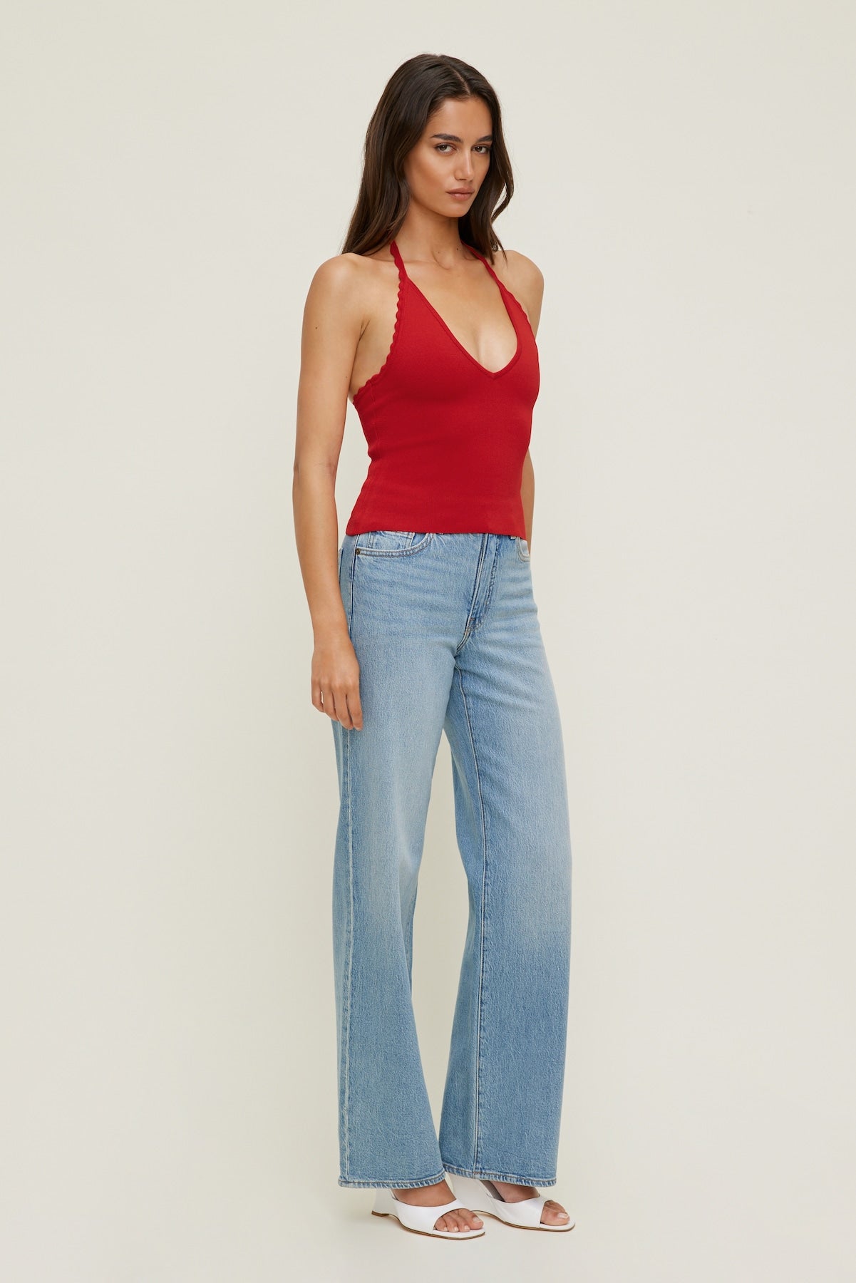 Dynamite Outlets | Scallop Trim Sweater Halter Top RED