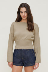 Dynamite Store | Cinched Boat Neck Sweater BEIGE