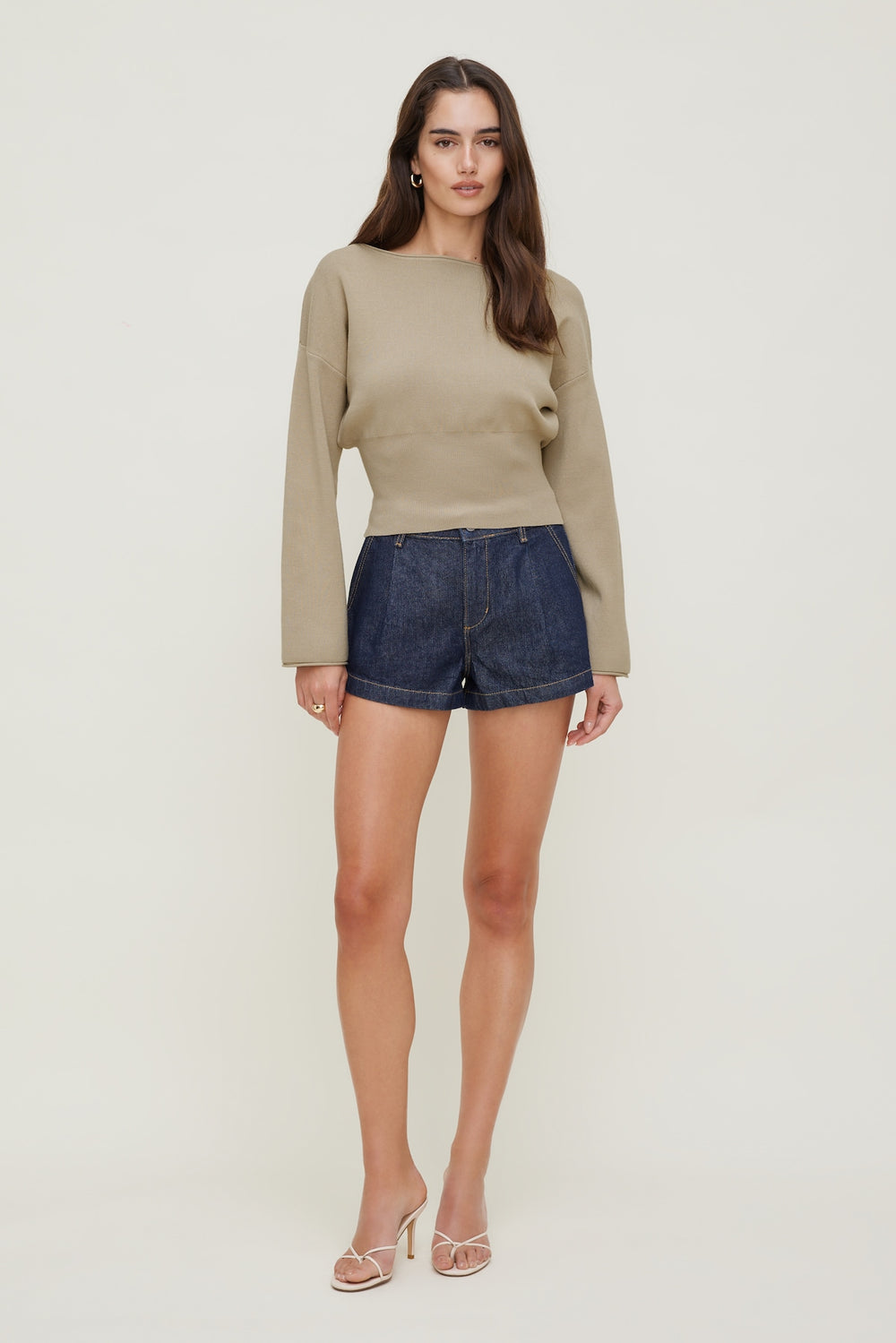 Dynamite Store | Cinched Boat Neck Sweater BEIGE