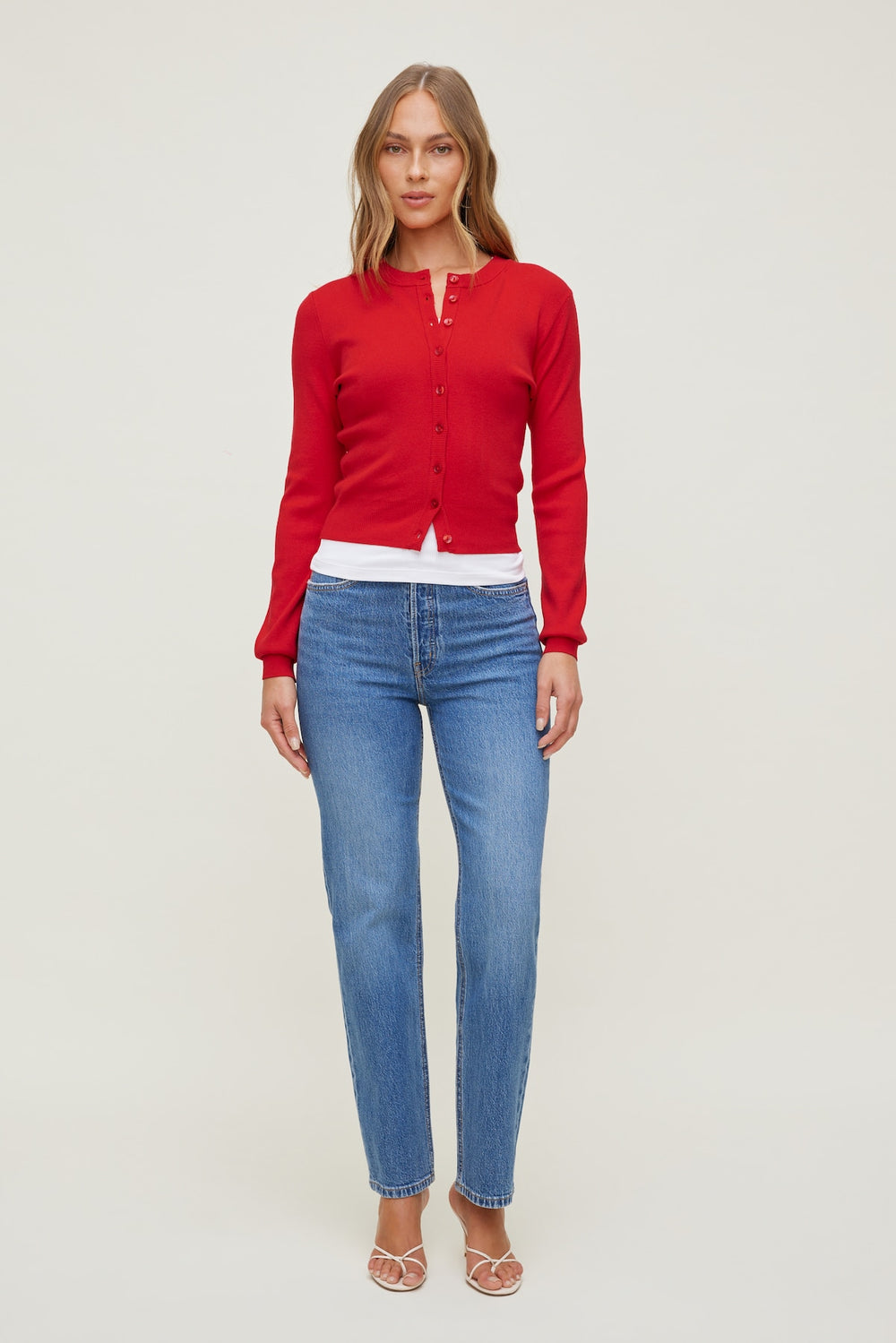 Dynamite Outlets | Rebecca Crewneck Cardigan Red