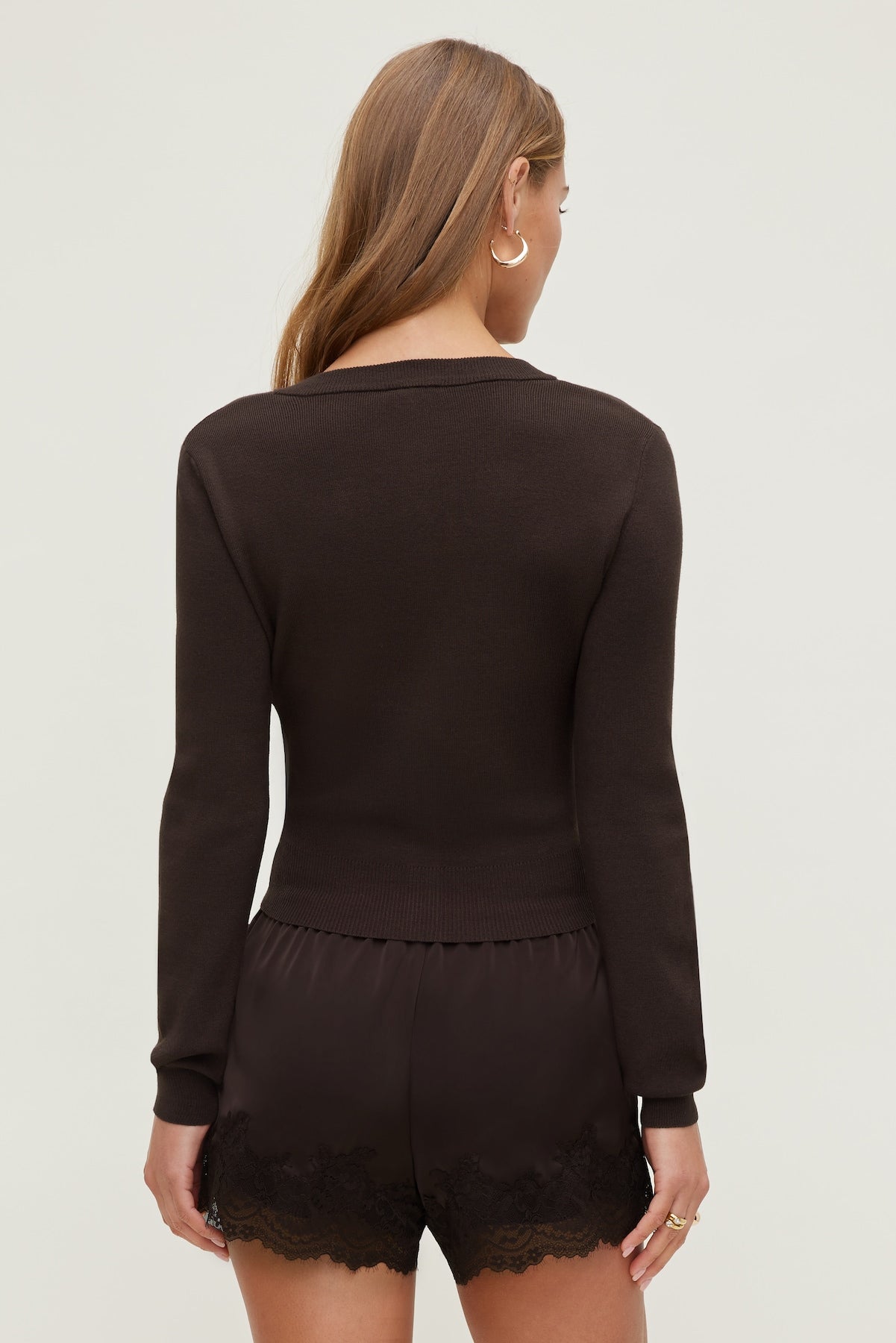 Dynamite Outlets | Rebecca Crewneck Cardigan Brown