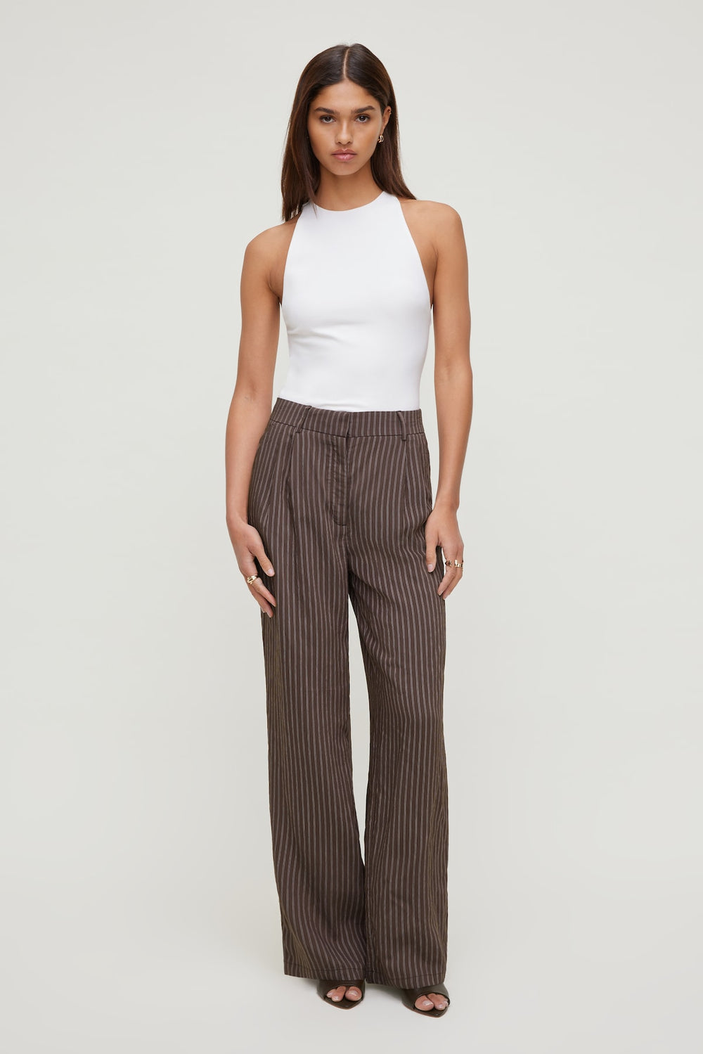 Dynamite Outlet | Alex Striped Wide Leg Pants Brown
