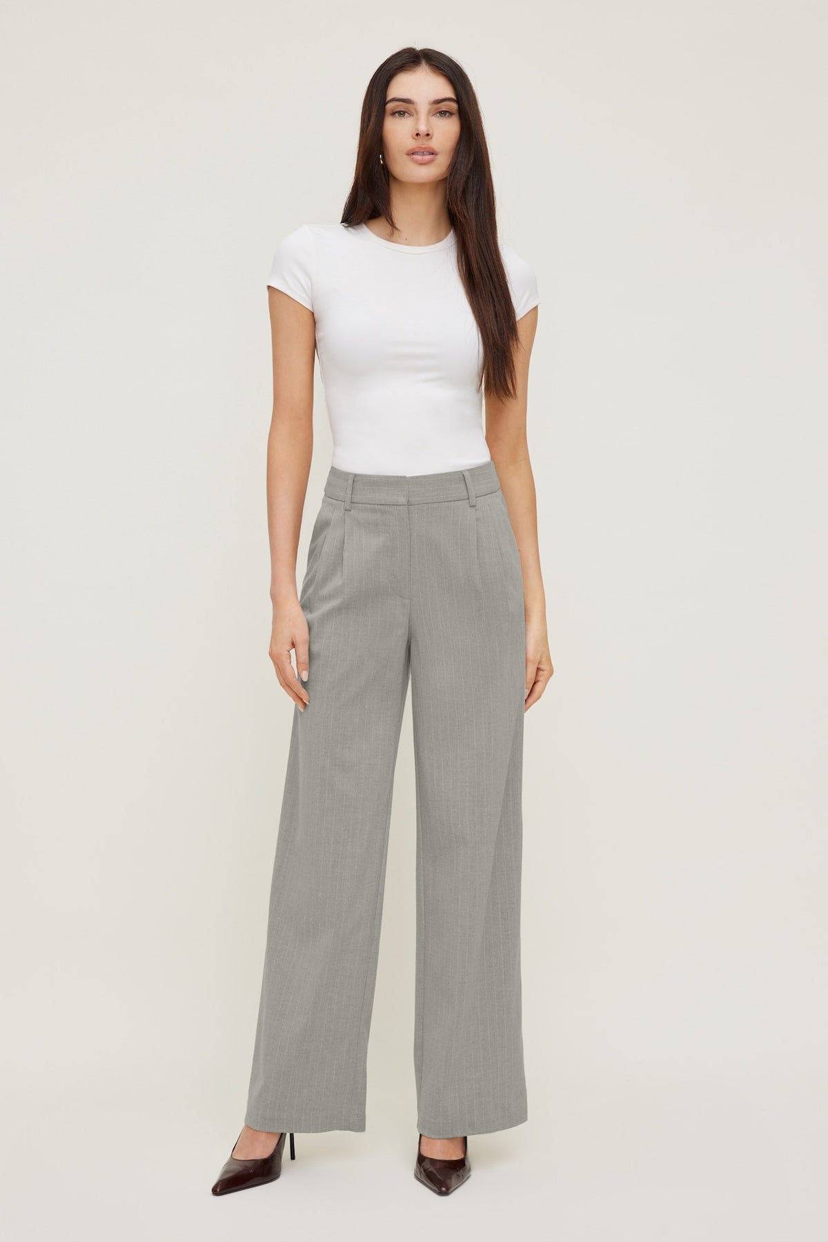Dynamite Store | Alex Pinstripe Wide Leg Pants Gray