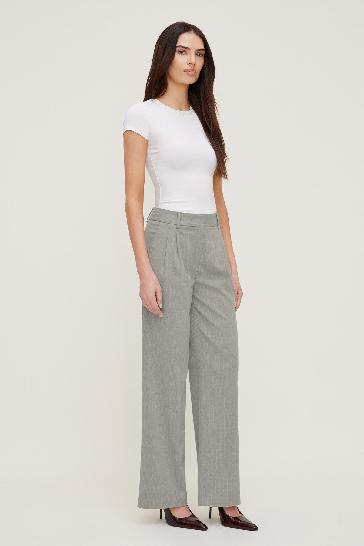 Dynamite Store | Alex Pinstripe Wide Leg Pants Gray