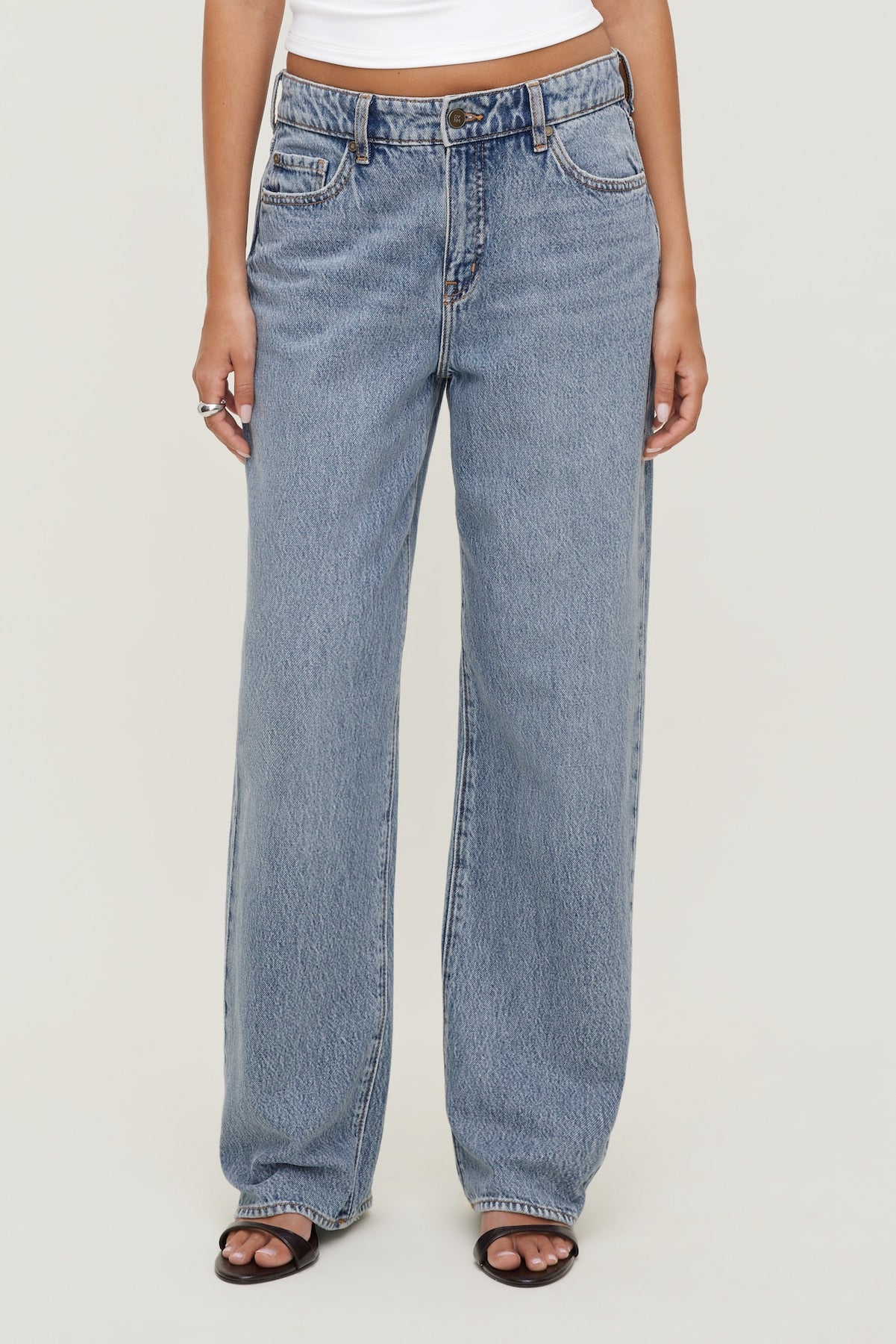 Dynamite Discount | Mika Mid Rise Relaxed Straight Leg Jeans Blue