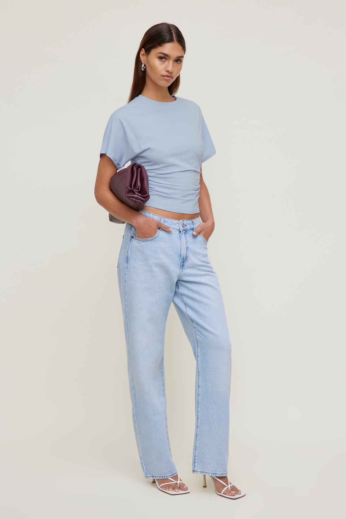 Dynamite US | Mika Mid Rise Relaxed Straight Leg Jeans Blue