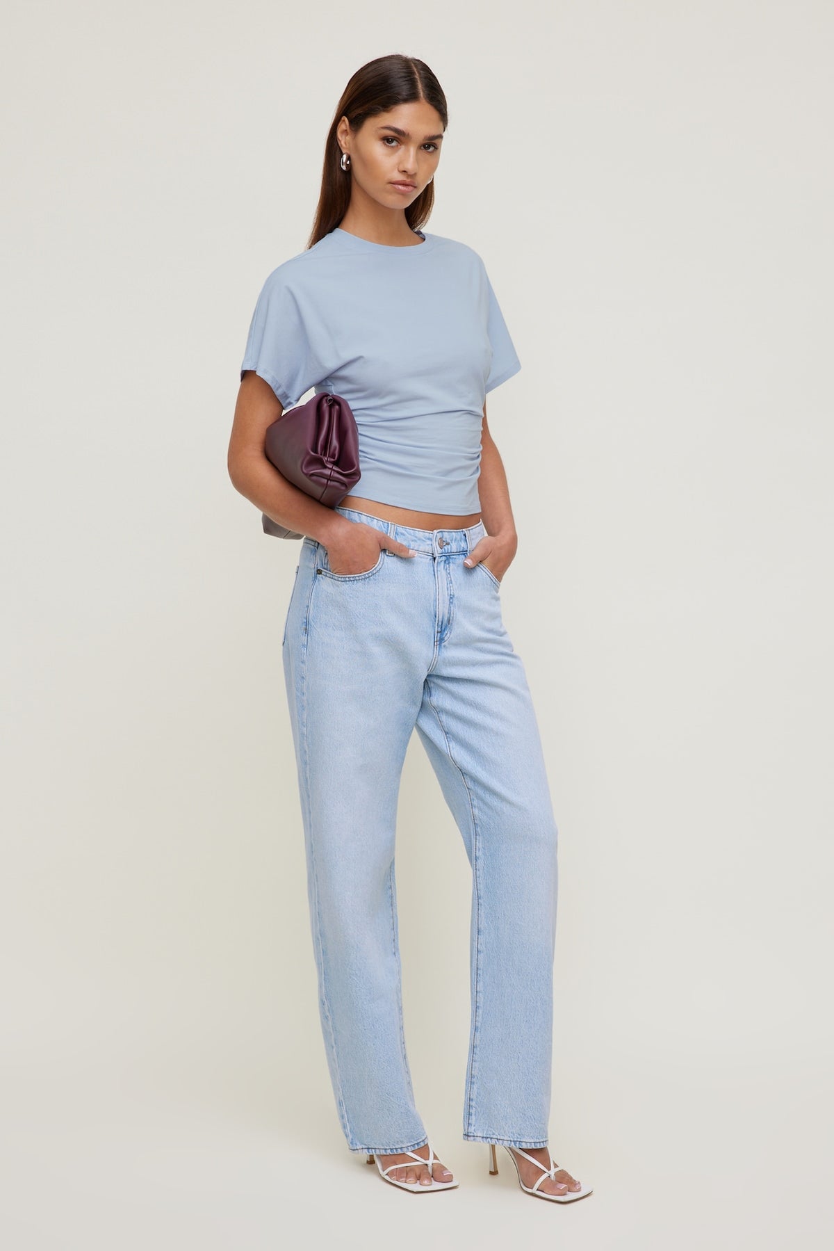 Dynamite US | Mika Mid Rise Relaxed Straight Leg Jeans Blue