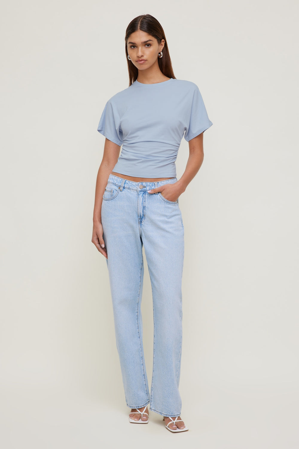 Dynamite US | Mika Mid Rise Relaxed Straight Leg Jeans Blue
