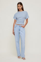 Dynamite US | Mika Mid Rise Relaxed Straight Leg Jeans Blue