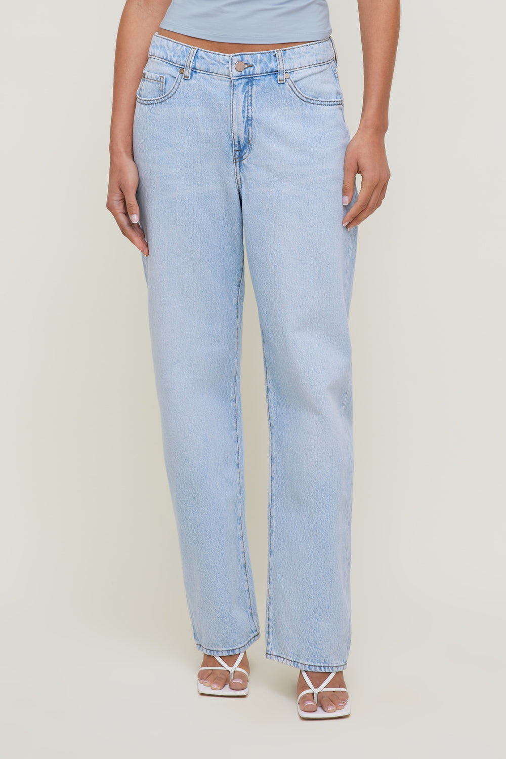 Dynamite US | Mika Mid Rise Relaxed Straight Leg Jeans Blue