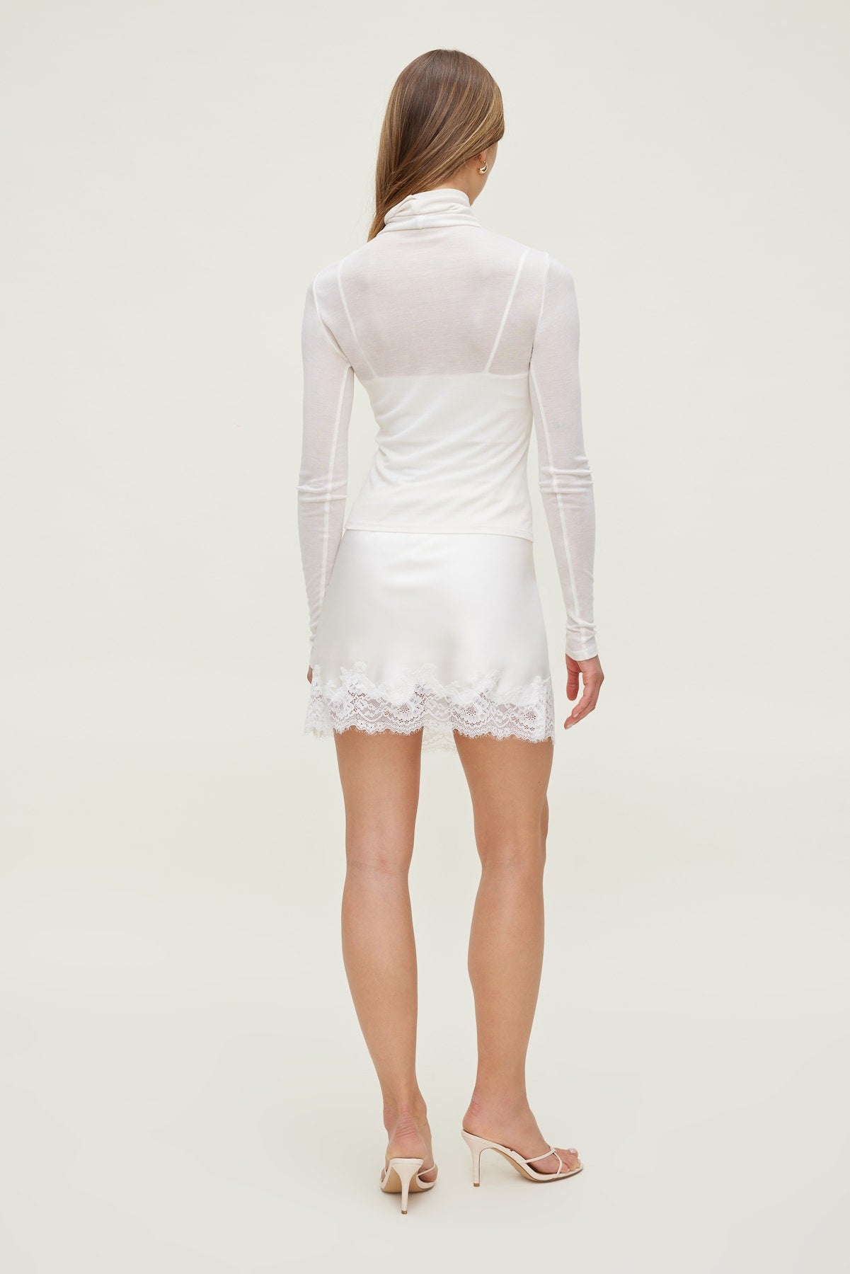 Dynamite Outlet | Lace Satin Mini Skirt Beige