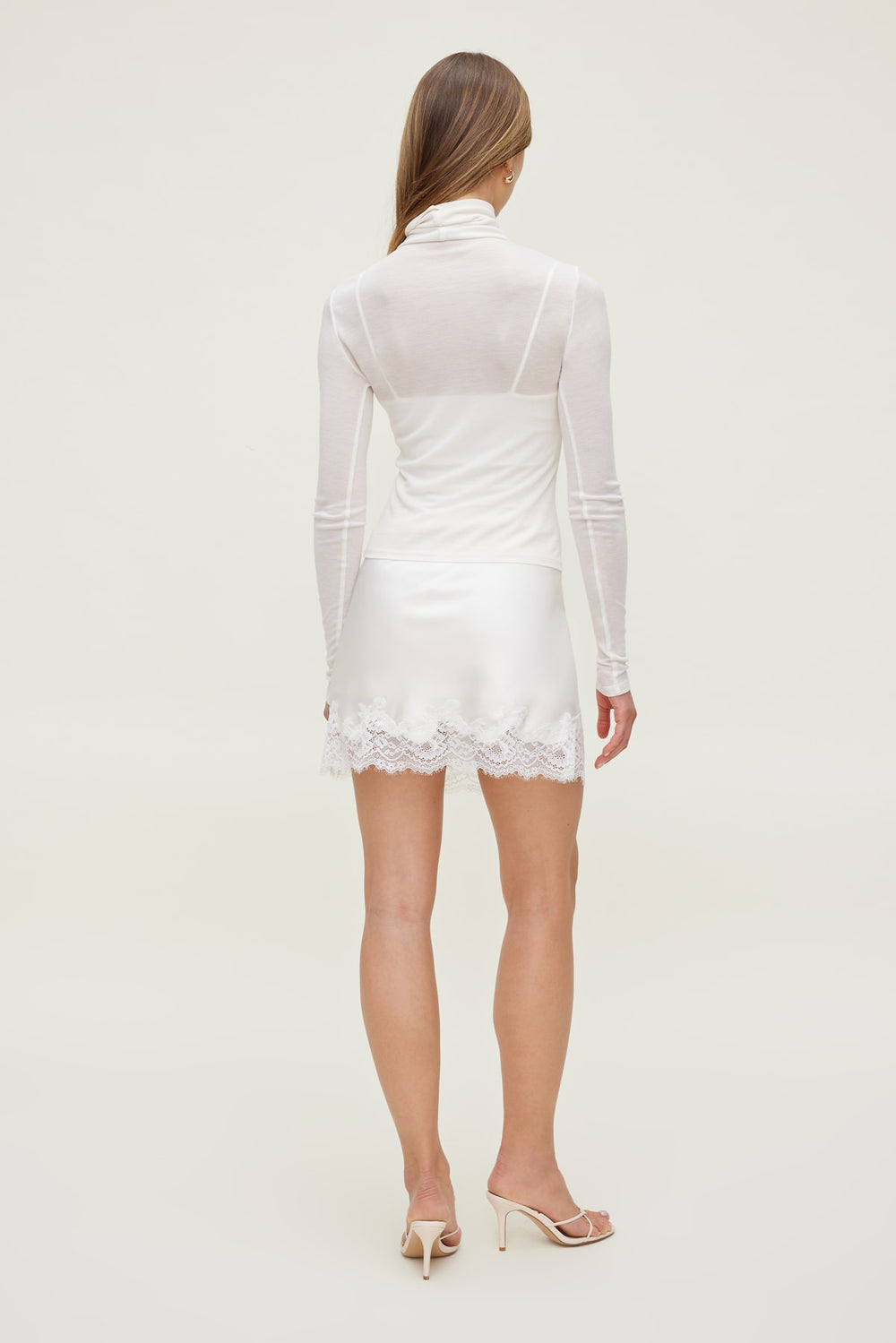 Dynamite Outlet | Lace Satin Mini Skirt Beige