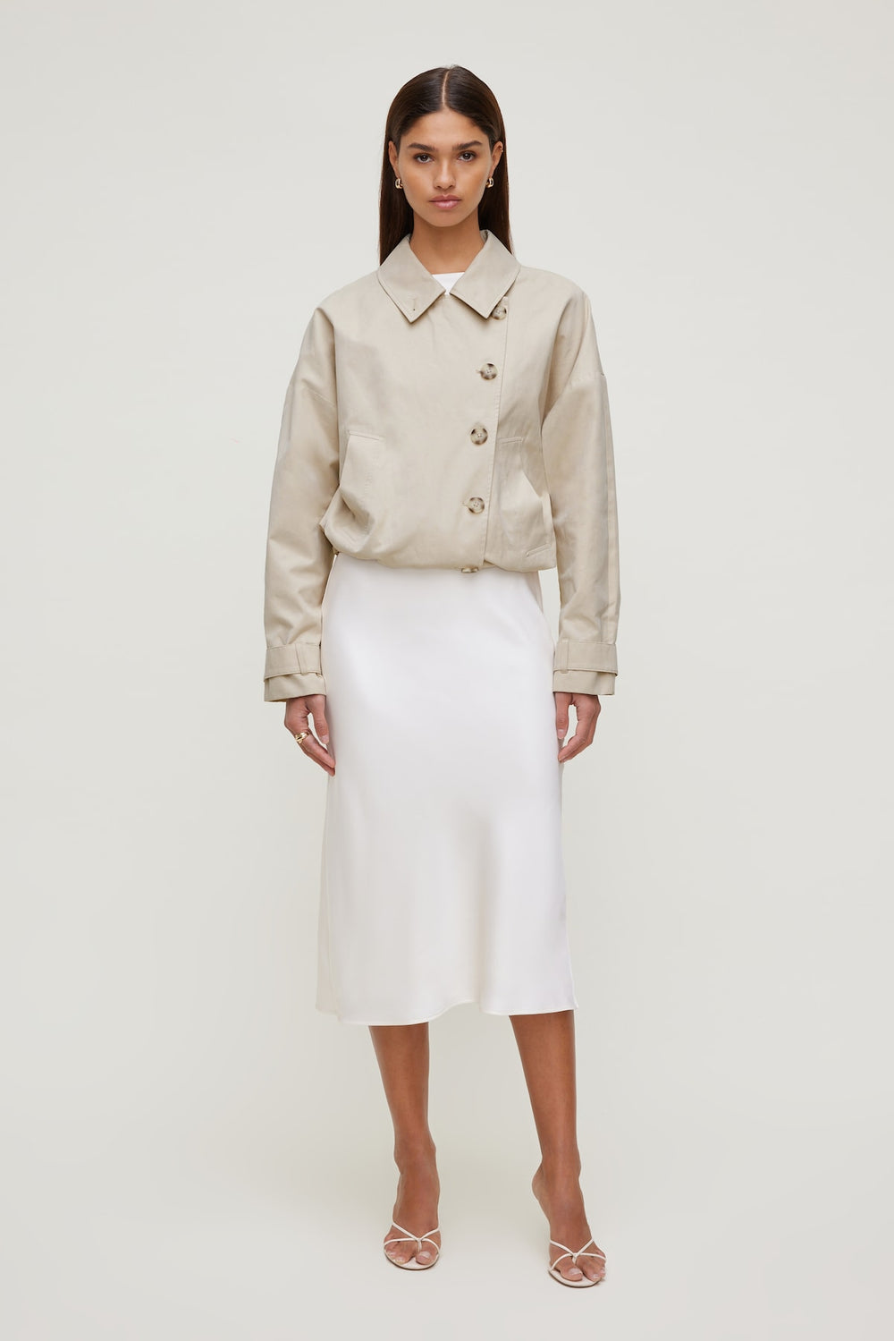 Dynamite Website Shop | Delila Satin Midi Skirt BEIGE