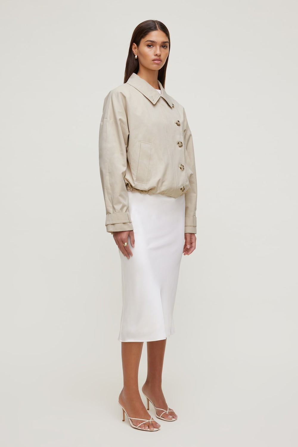 Dynamite Website Shop | Delila Satin Midi Skirt BEIGE