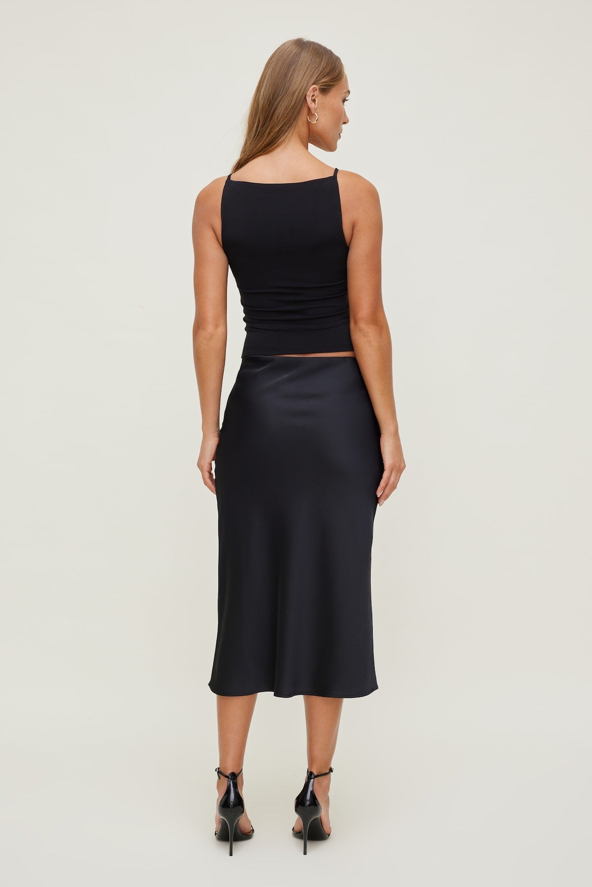 Dynamite Outlets | Delila Satin Midi Skirt Black