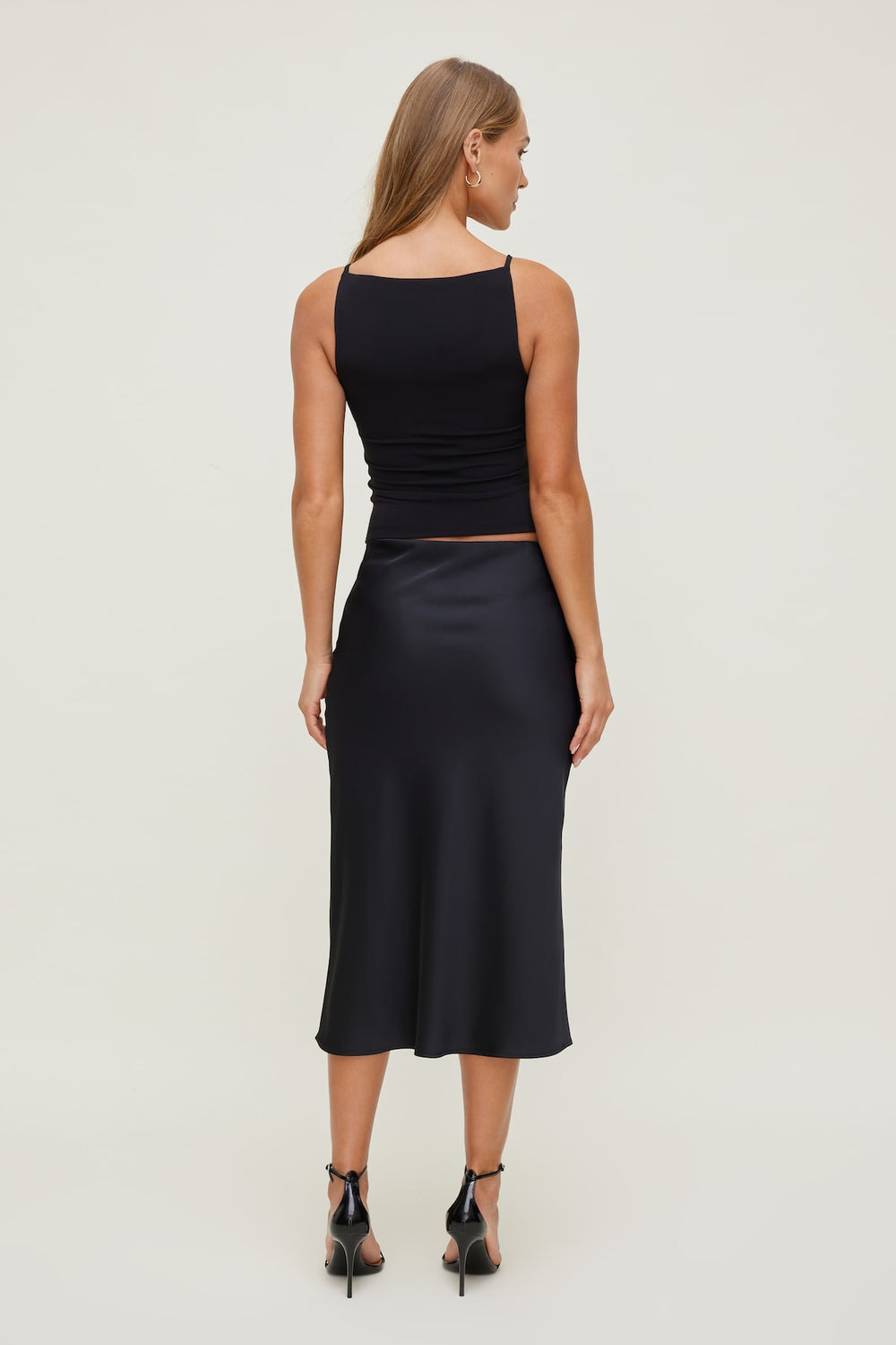 Dynamite Outlets | Delila Satin Midi Skirt Black