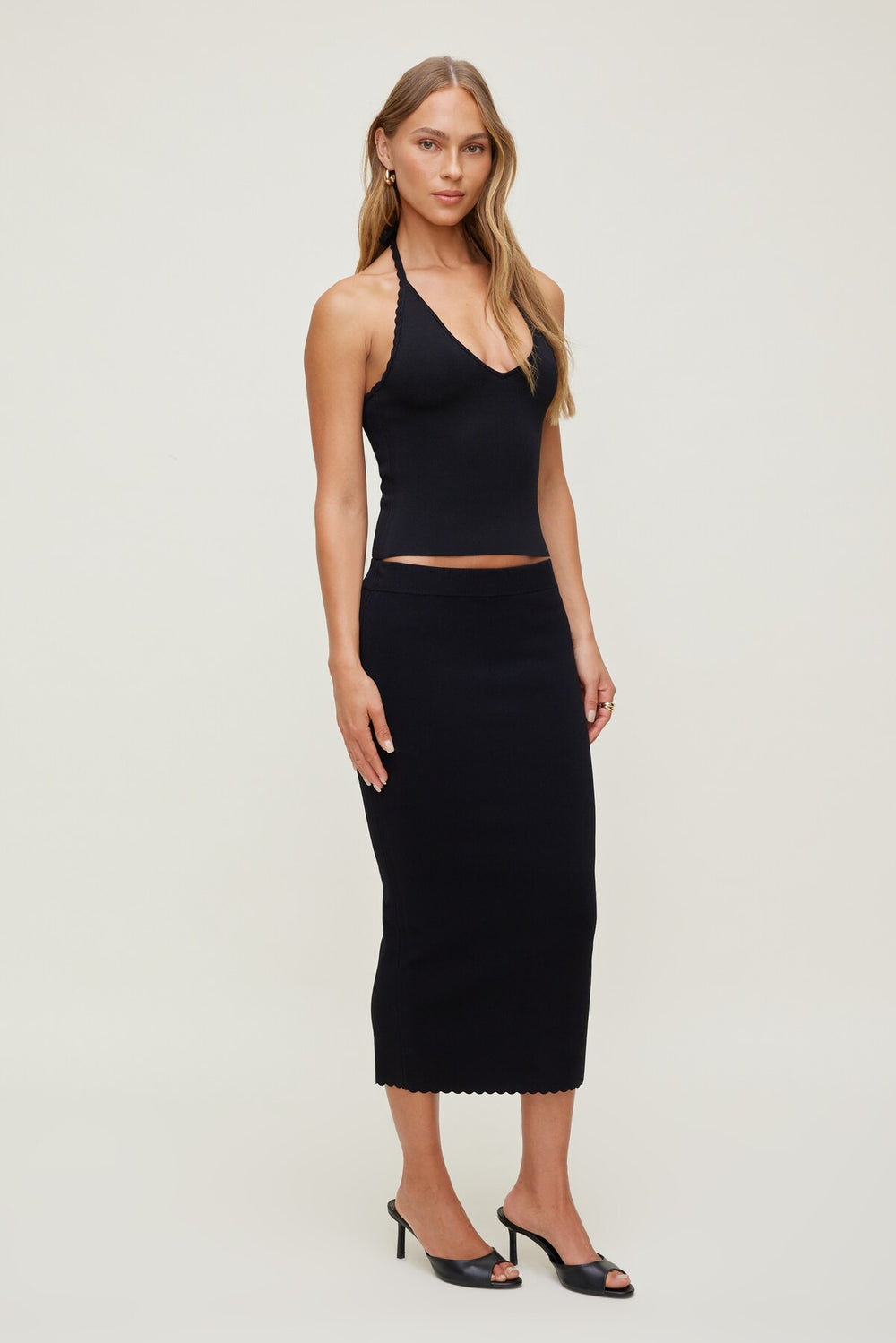 Dynamite Discount | Scallop Trim Maxi Skirt Black