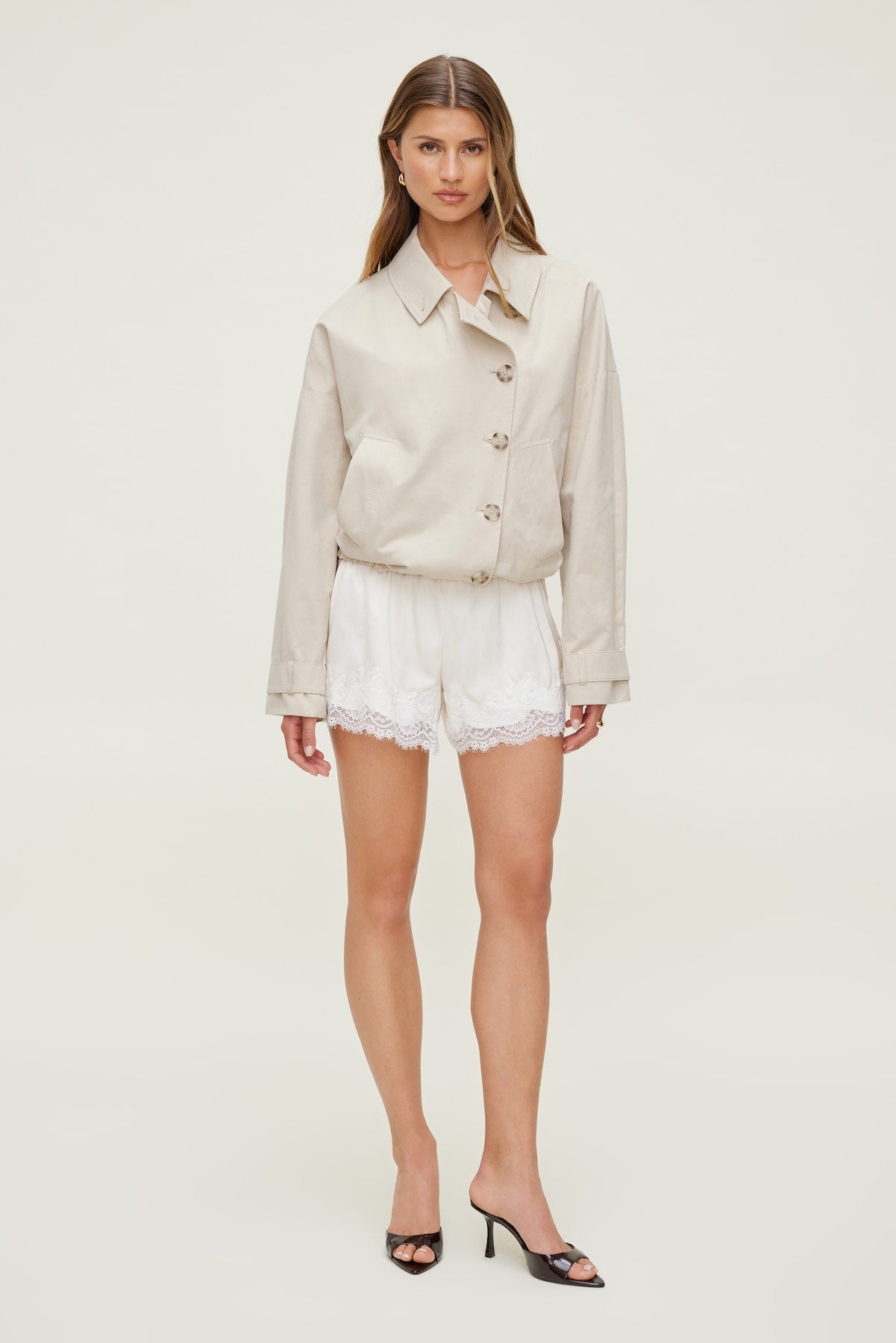Dynamite US | Lace Satin Shorts Beige
