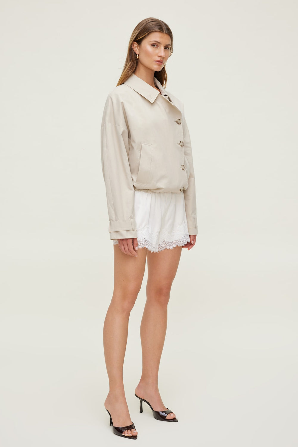 Dynamite US | Lace Satin Shorts Beige