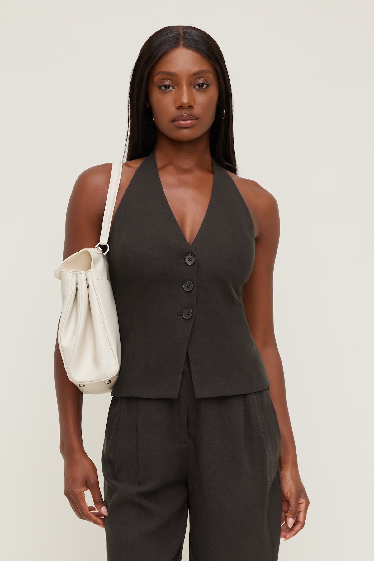 Dynamite Discount | Linen Halter Vest Brown