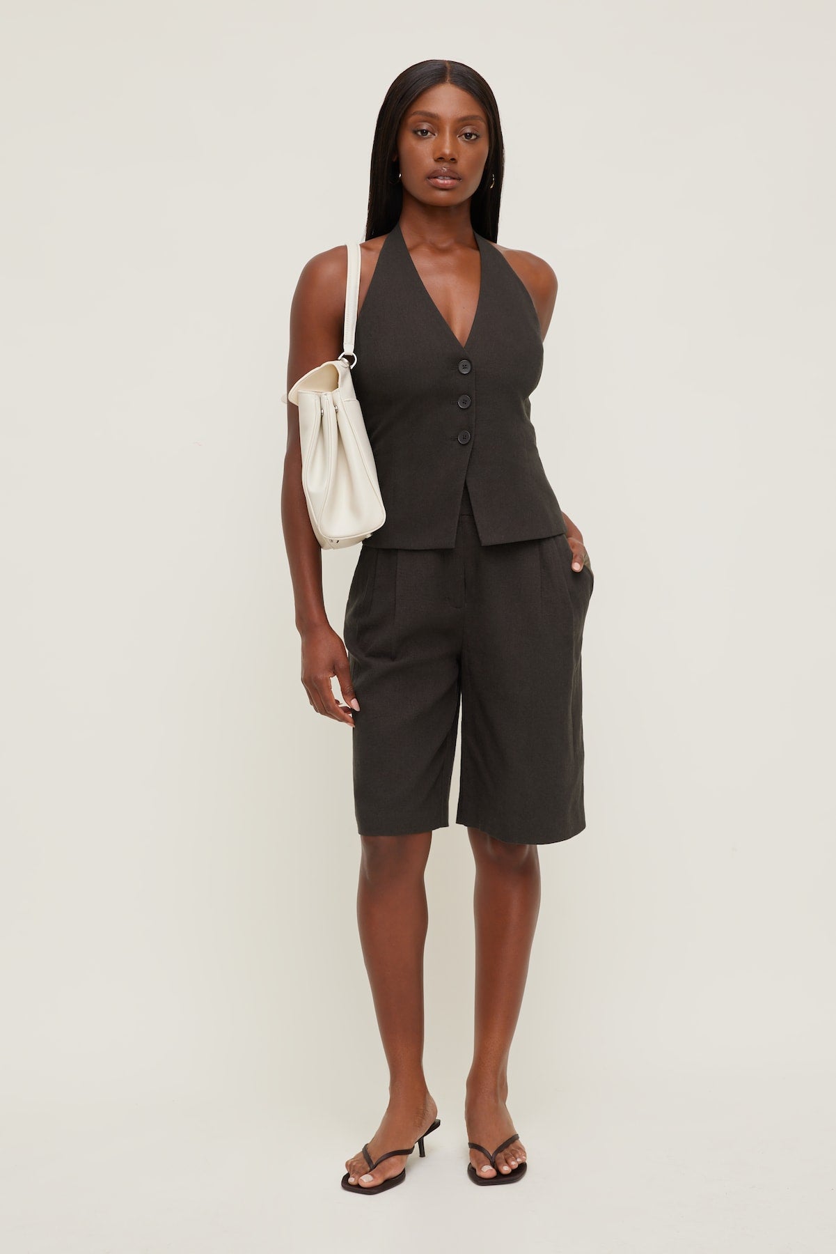 Dynamite Discount | Linen Halter Vest Brown