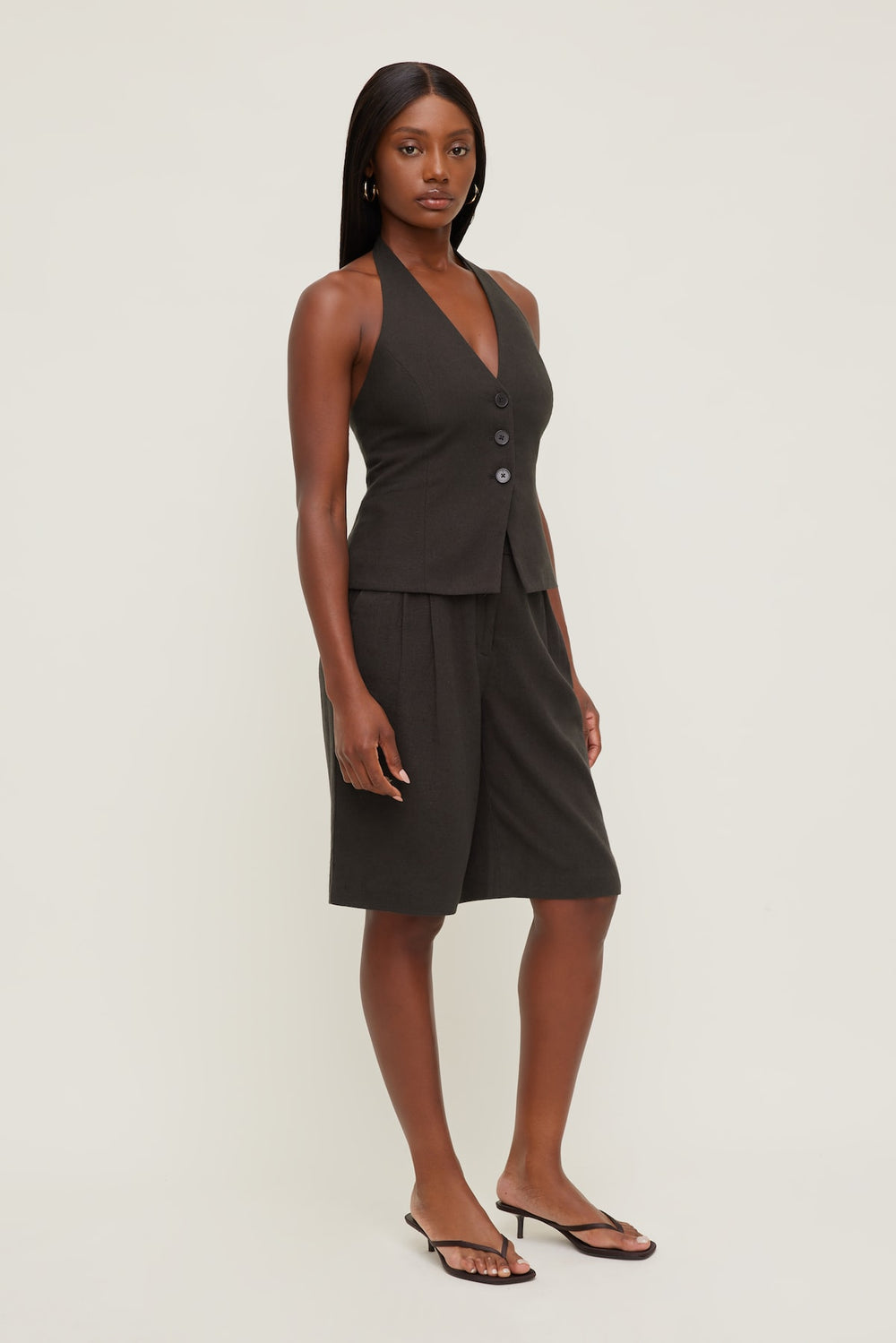 Dynamite Discount | Linen Halter Vest Brown
