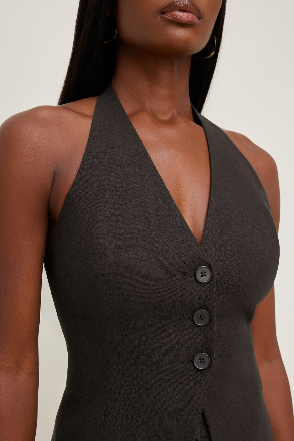 Dynamite Discount | Linen Halter Vest Brown